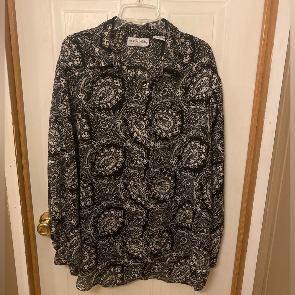 Plus Size Diane Von Furstenberg Black and White Paisley Women’s Shirt